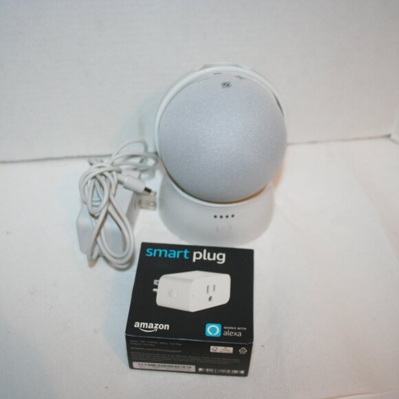 4th Gen Amazon White Echo Dot / Battery Base / Kasa Smart Plug LOT - Picture 1 of 6